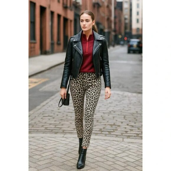 NWT Frame Denim Ali High Rise Cigarette Jeans in Leopard Print $289 Size 25